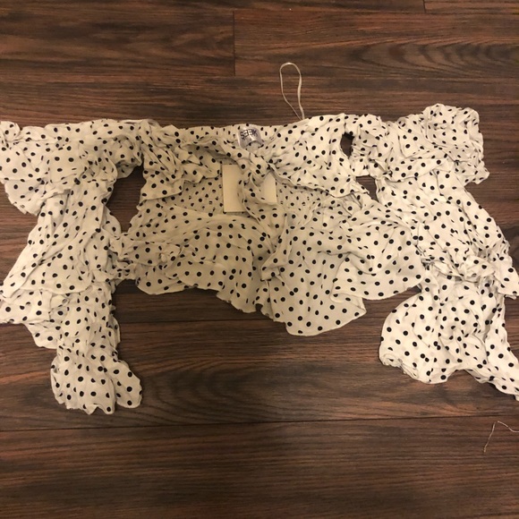 LF polka dot ruffle tie top blouse sz S - Picture 1 of 5